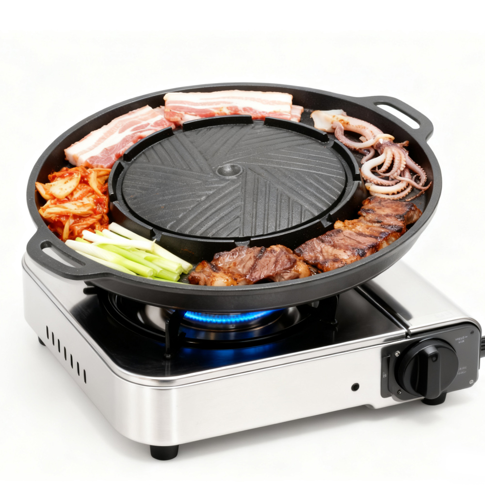 코선 한국식 바베큐 그릴 팬 2 in 1 원형 바베큐  - Outdoor Camping Food 리뷰 및 가격