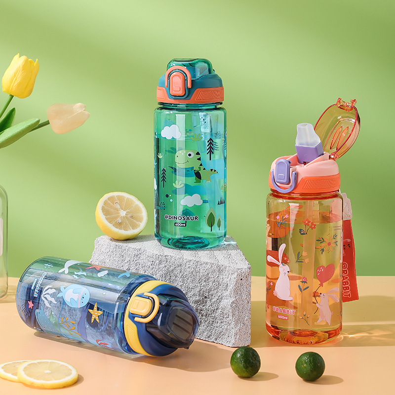 600ml 만화 동물 물병 휴대용 안전 잠금 빨대 컵  - Outdoor Camping Water Jug 리뷰 및 가격