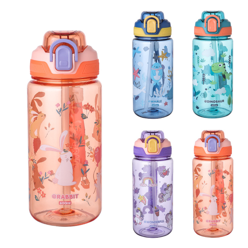 600ml 만화 동물 물병 휴대용 안전 잠금 빨대 컵  - Outdoor Camping Water Jug 리뷰 및 가격