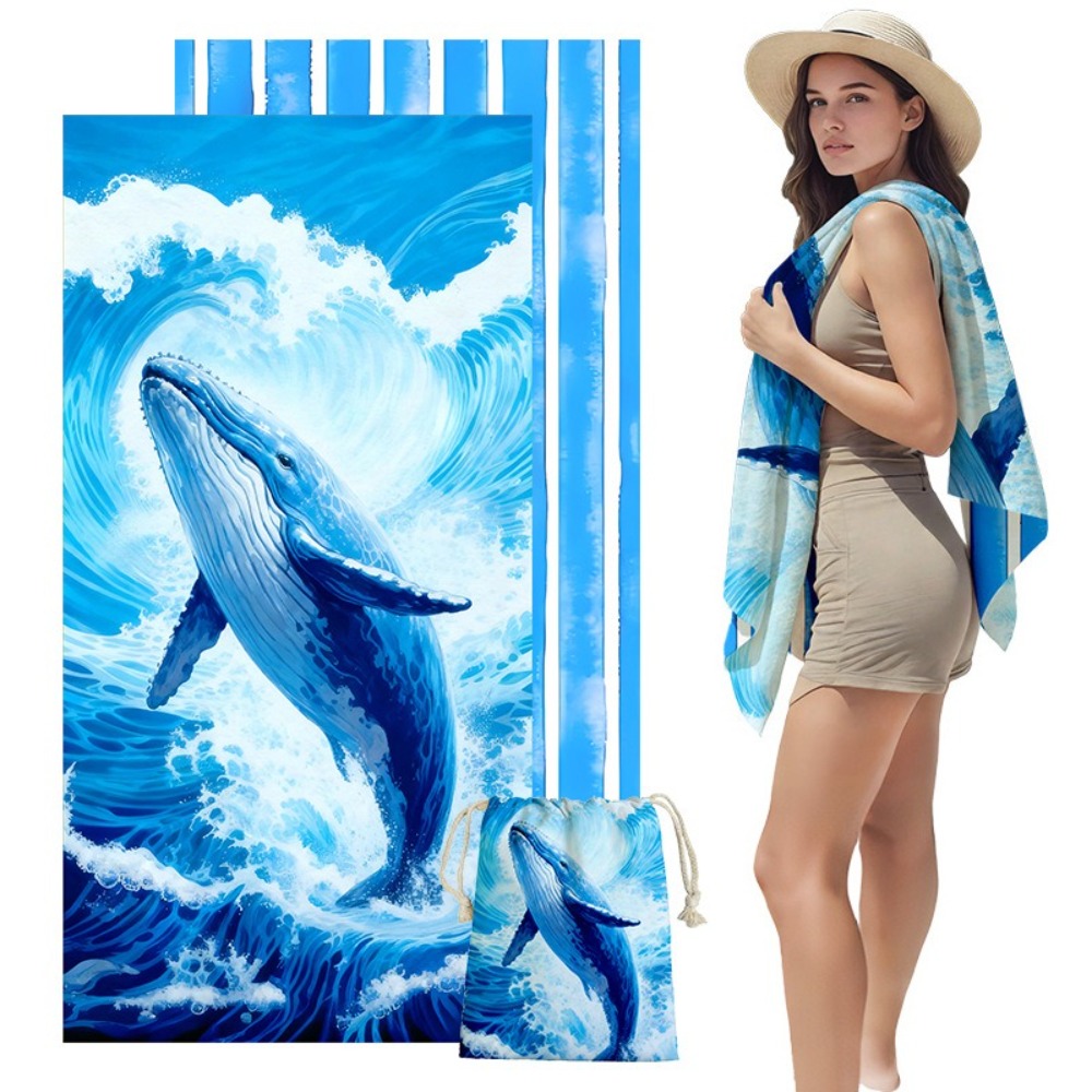 피쉬 테일 프린트 비치 타월 및 보관 가방 31x63인 - Outdoor Camping Blanket 리뷰 및 가격