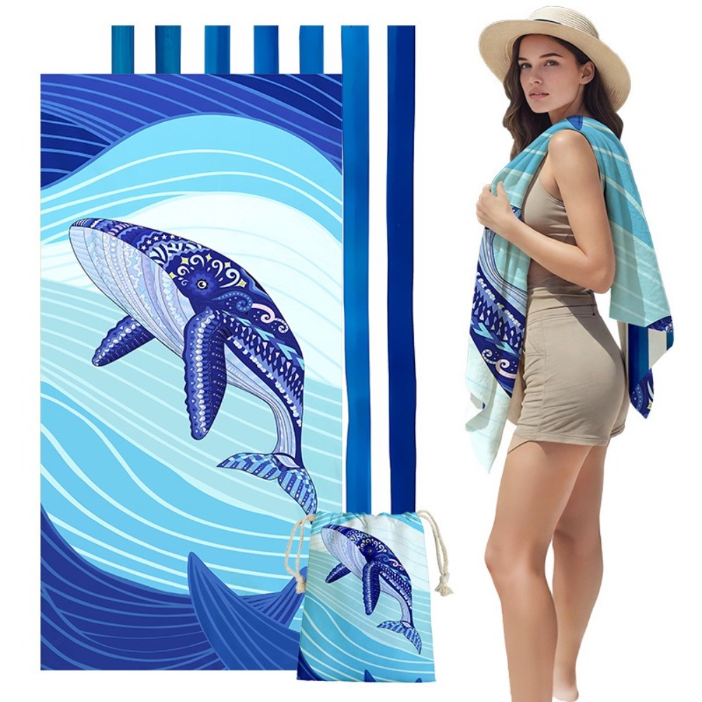 피쉬 테일 프린트 비치 타월 및 보관 가방 31x63인 - Outdoor Camping Blanket 리뷰 및 가격