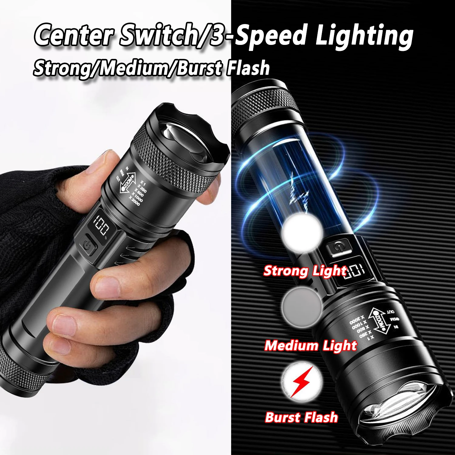 울트라 브라이트 LED 손전등 2000LM Type-C - Outdoor Camping Adventure 리뷰 및 가격