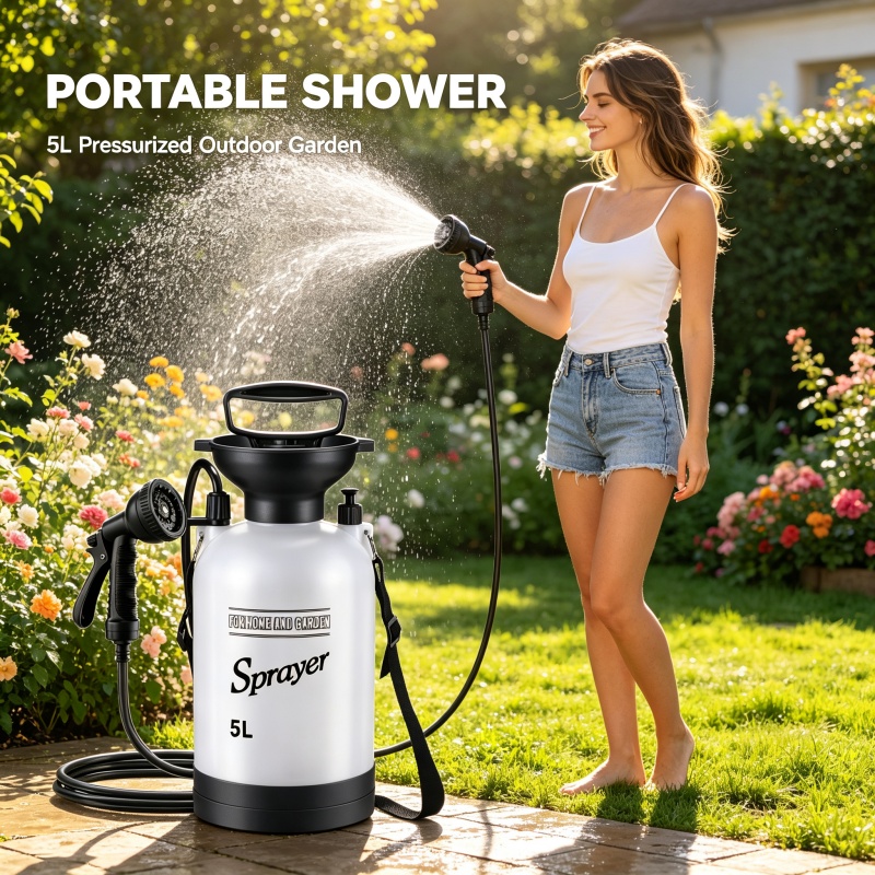 5L 휴대용 캠핑 샤워 수동 압력 분무기, 정원, 애완 - Outdoor Camping Bathroom 리뷰 및 가격